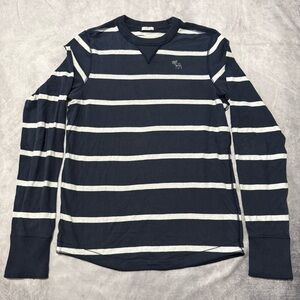 Abercrombie & Fitch Navy and White Striped Long Sleeve Tee